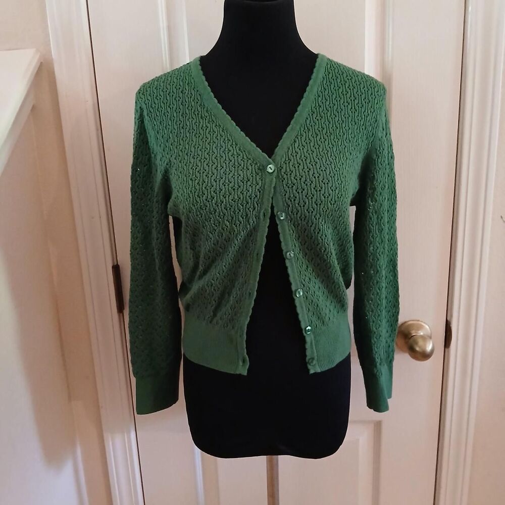 Princess Highway Green Pointelle Knit Button Up Cardigan Sweater US 12 Dainty